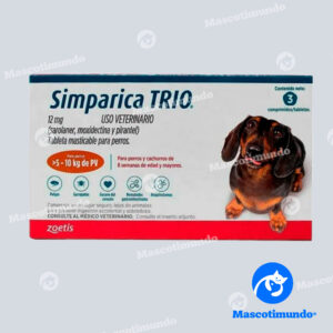 SIMPARICA TRIO 12 MG PARA PERROS > 5–10 KGS 3 TABLETAS (CARAMELO)