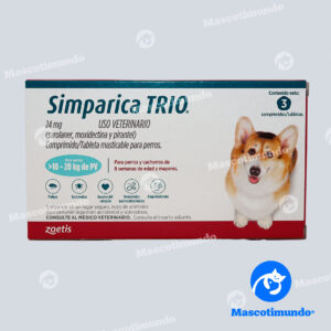 SIMPARICA TRIO 24 MG PARA PERROS > 10–20 KGS 3 TABLETAS (AZUL)