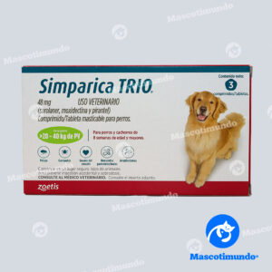 SIMPARICA TRIO 48 MG PARA PERROS > 20–40 KGS 3 TABLETAS (VERDE)