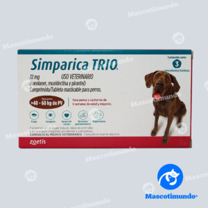 SIMPARICA TRIO 72 MG PARA PERROS > 40–60 KGS 3 TABLETAS (CAFE)